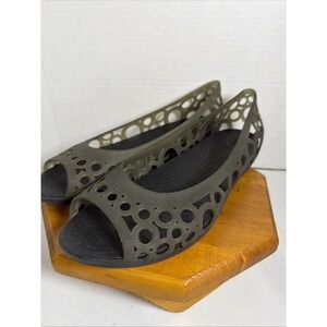 Crocs Adrina Jelly Ballet Flat Sandal Women's 9 Peep Toe Geometric Circles Gray